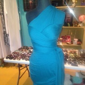Teal colored Monif C dress.